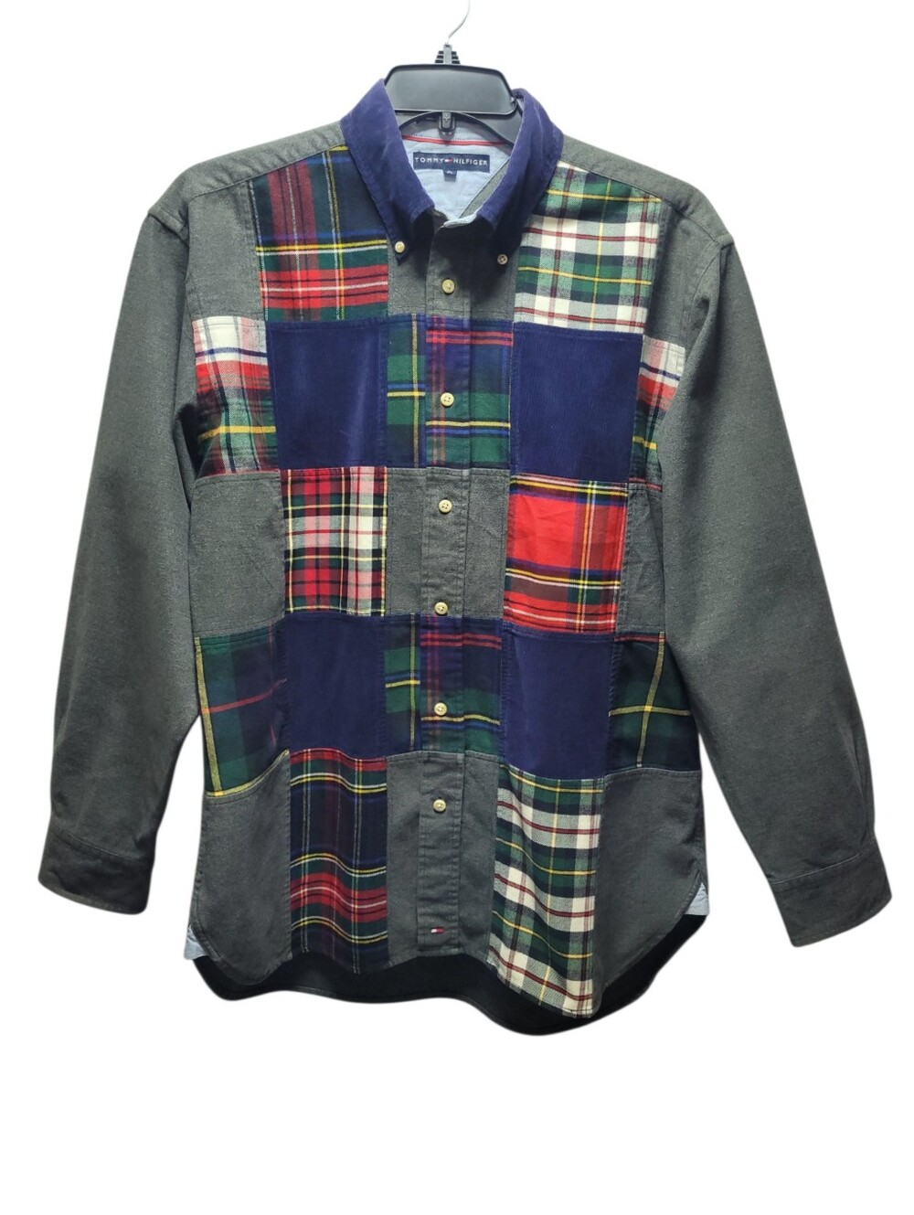 Rare Vintage 1990's Tommy Hilfiger Plaid Patchwork Corduroy Button Down Shirt